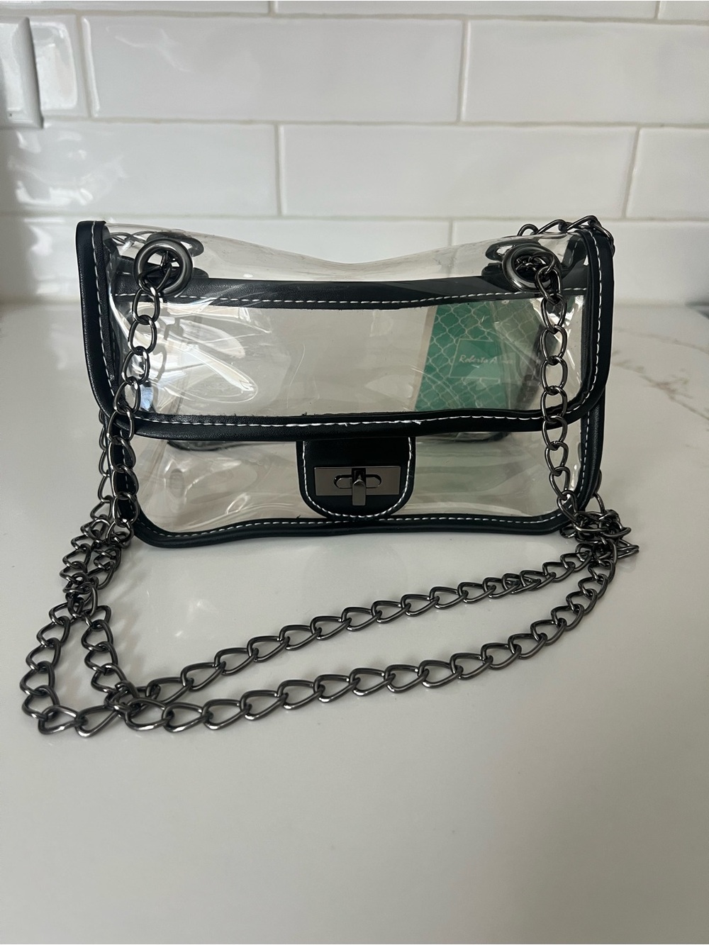 Clear Black-Trim Chain Shoulder Bag - Fashion Crossbody